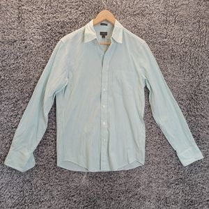 J Crew Shirt Men Small Green White Slim Strip Casual Button Down Collar